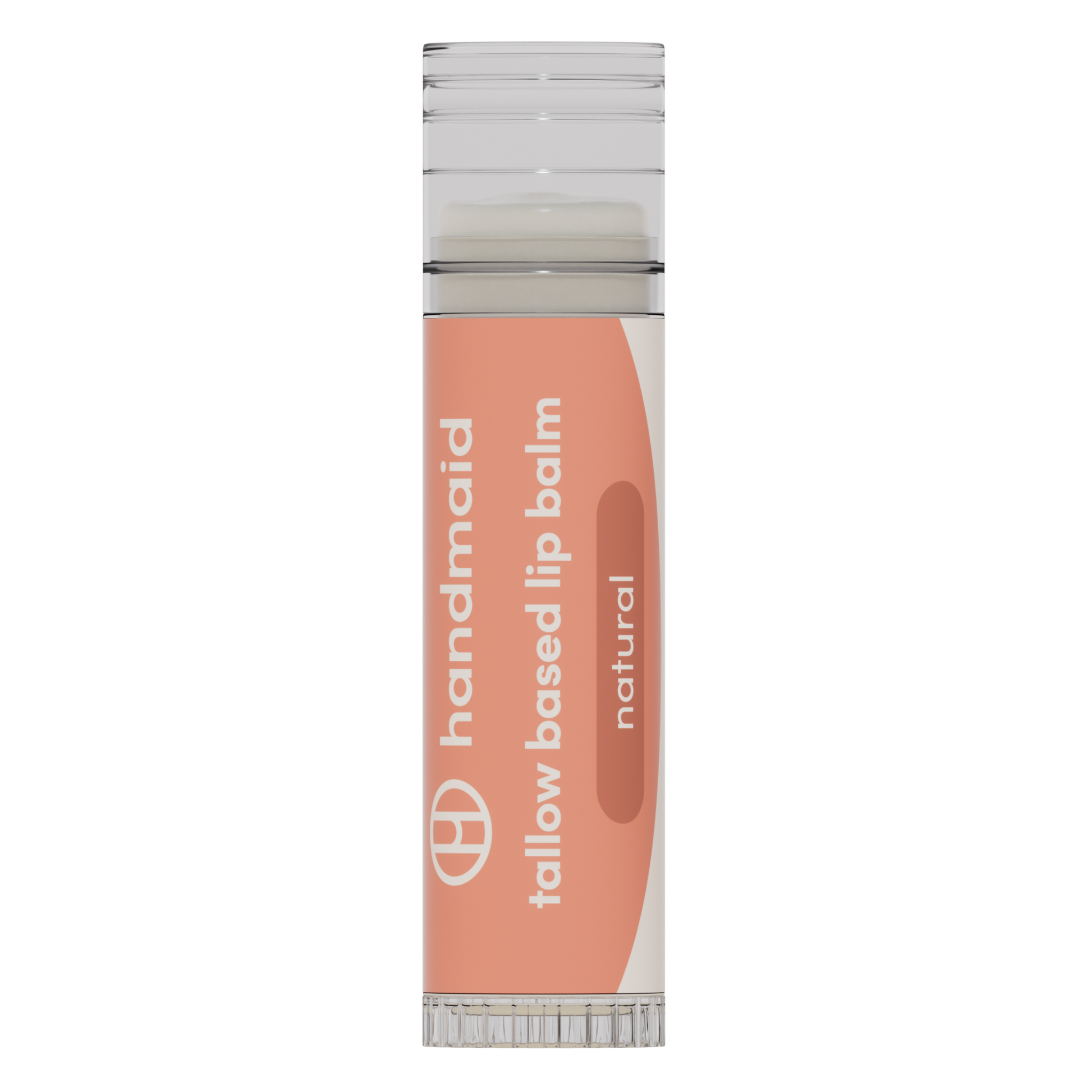 A 5g tube of Handmaid natural lip balm featuring a peach-colored label highlighting the brand name and product variant.