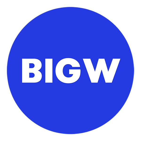 BIGW logo with blue circle and white text